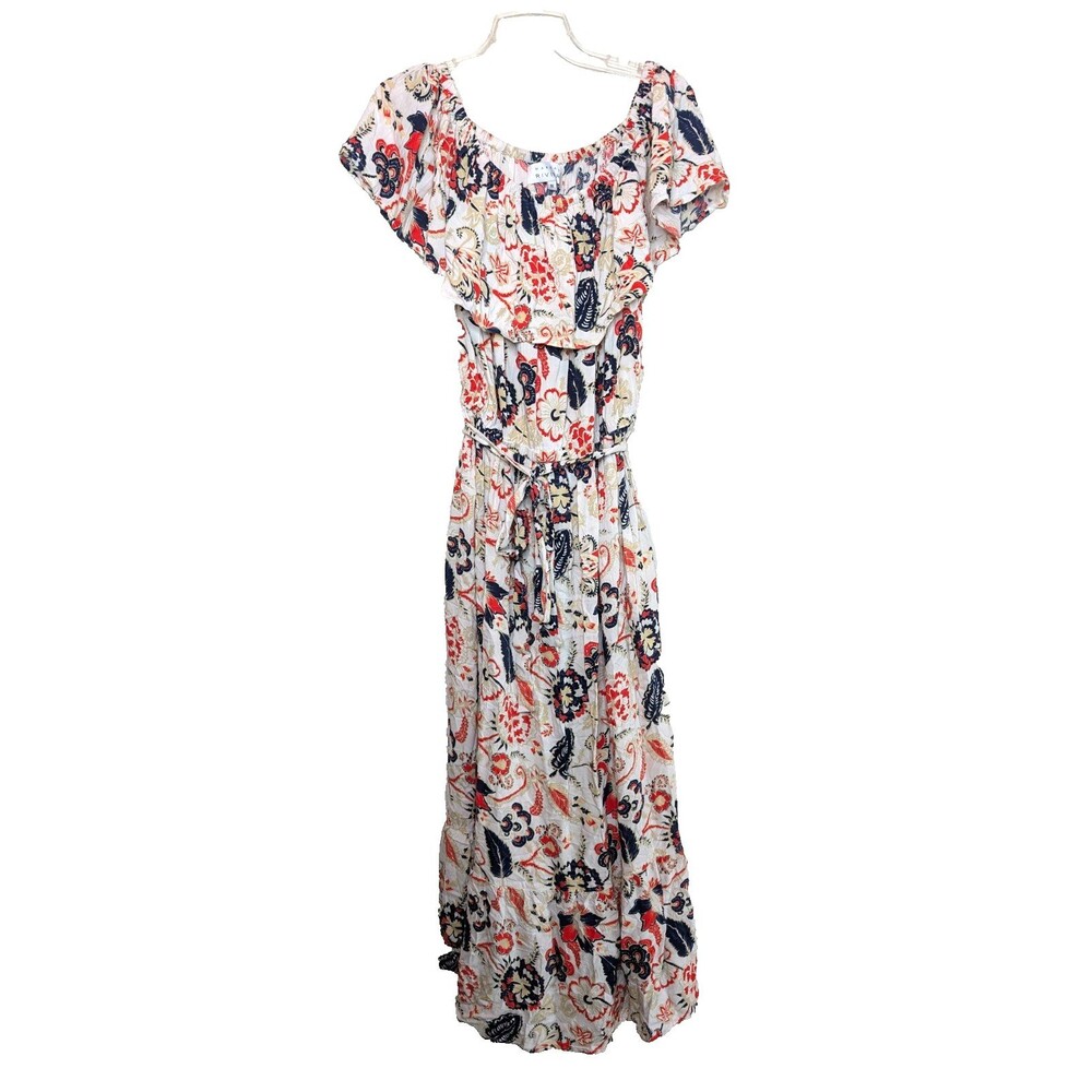 Margaux Riviera Womens Floral Maxi Dress Sz 1X Off Shoulder Tie Waist Summer